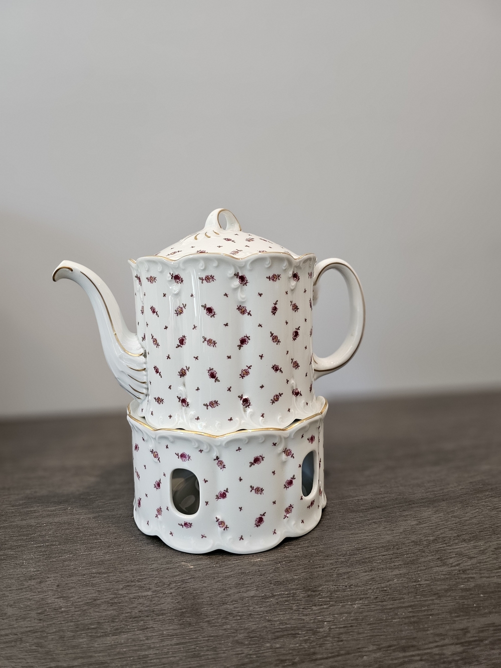 Vintage Rosenthal Classic Rose Coffee Pot & Warmer Base Set - Monbijou